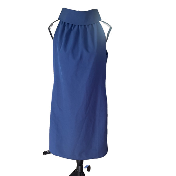 SAIL TO SABLE Navy Blue Cowl High Neck Button Back Sleeveless Dress Sz M preppy - Picture 3 of 11